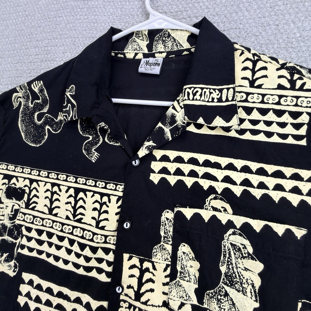 Napohe Rapa Nui Shirt Mens XL Black Easter Island Moai Tiki Hawaiian Aloha